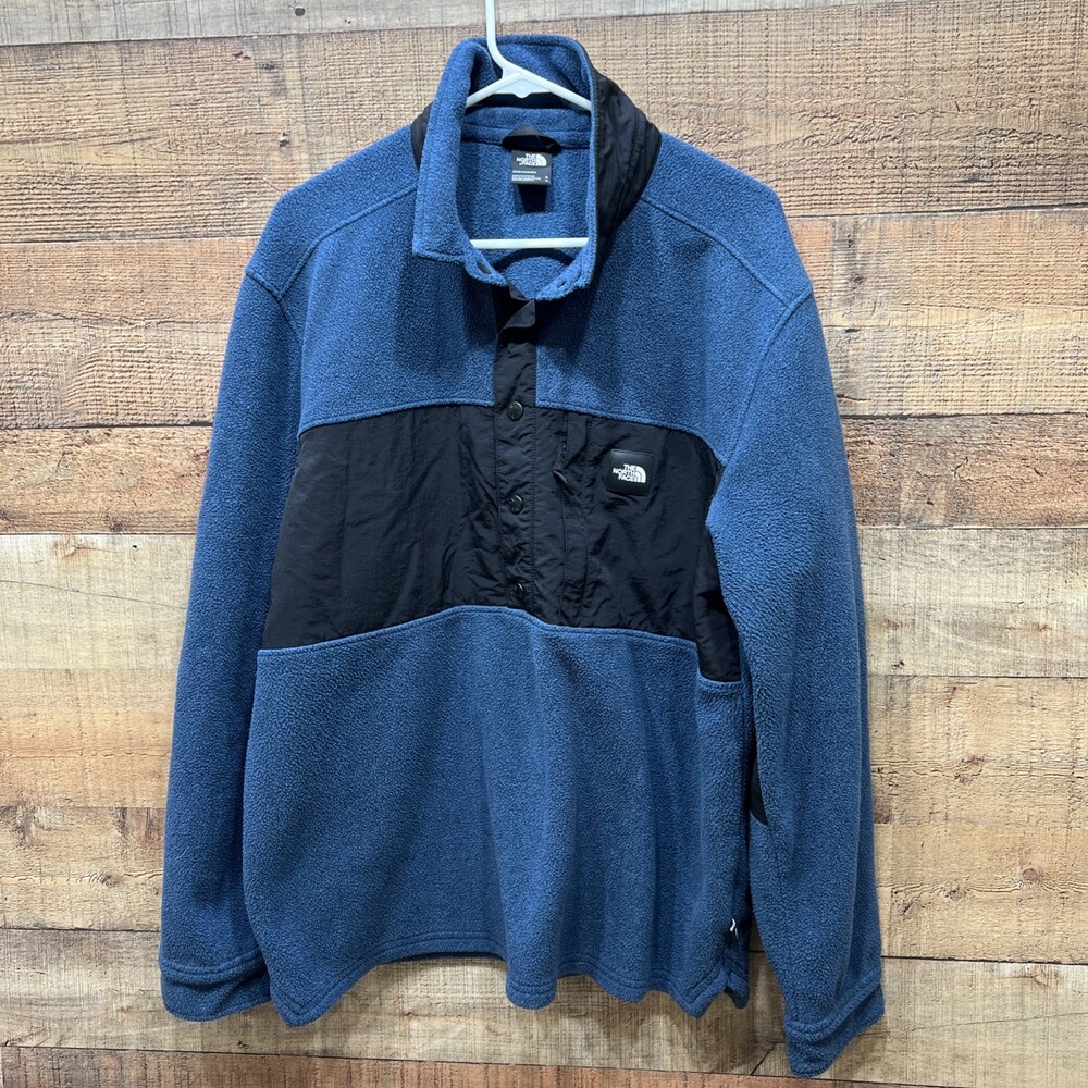 The North Face Snap Fleece Mens Blue/Black Pullover Sweater Size XL